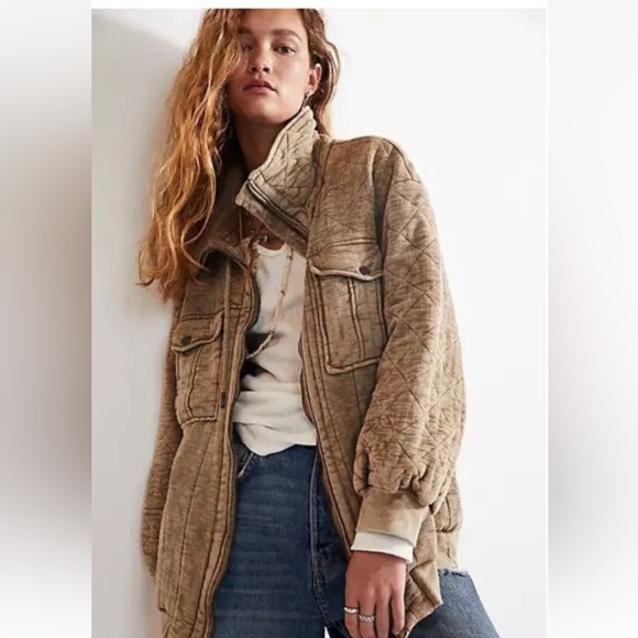 Free People Luna Cozy Bomber Jacket Oversized Zip Front Drawstring Detail XS - Picture 2 of 16